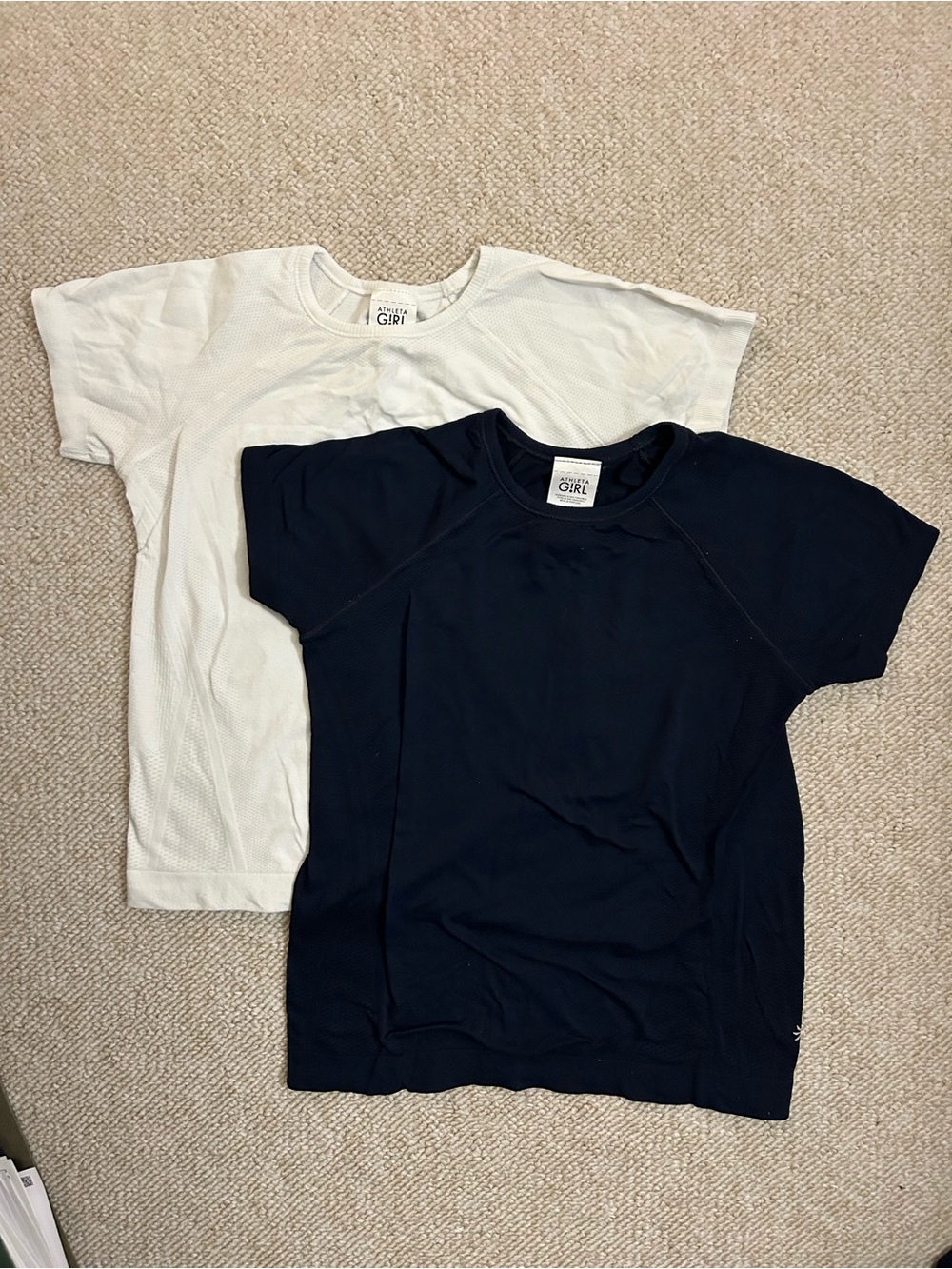 Athleta Girls Short Sleeve Crew Tee in White & Navy